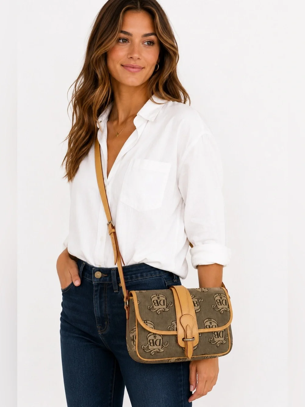 Vintage Dooney & Bourke Signature Flap Tan Brown Crossbody Bag Authenticated